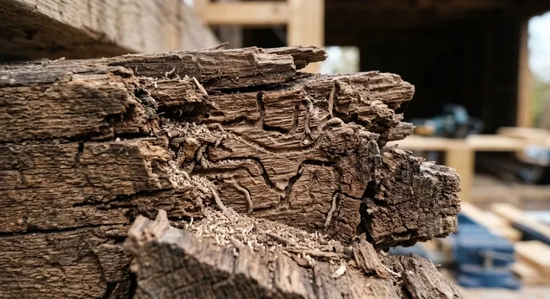 Dégâts d'insectes xylophages dans le bois